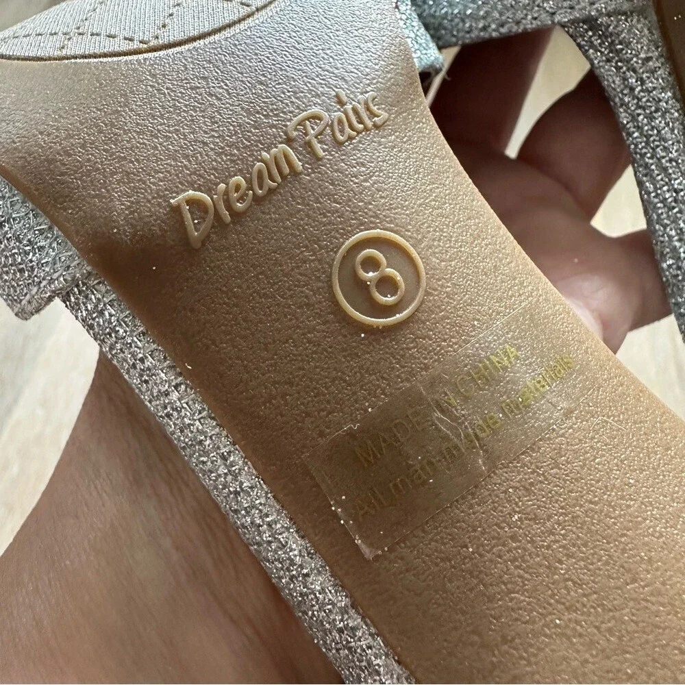 NWT Dream Pairs Silver Pumps Oppointed Lacey Pointed Toe Shoes w/Ankle Strap - 8